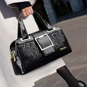 Borsa a Mano in Pelle PU da Donna Motivo Coccodrillo Vintage Manico Superiore Satchel Bag Grande Capacità Borsa a Tracolla Casual