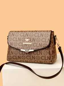 Women monogram crossbody bag brown shoulder purse fashionable satchel bag with top handle