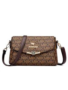 Stylish women's printed crossbody shoulder bag with classic monogram pattern and brown strap.