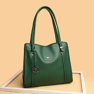 Green women tote bag large capacity shoulder handbag stylish commute PU leather purse
