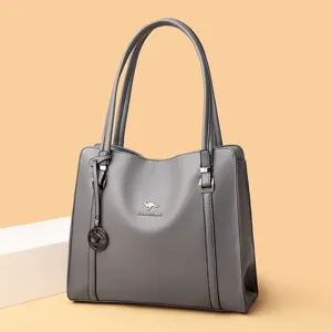 Stylish gray women tote bag large capacity shoulder handbag for daily work commute fashion.