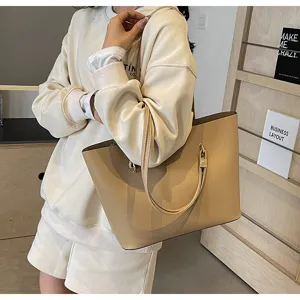 Korean style large capacity minimalist beige tote bag for women daily commuting and school.