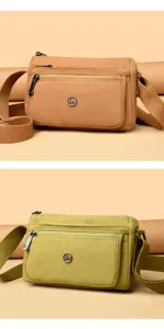Casual nylon crossbody bag with multi zipper pockets and adjustable strap for women daily commute.