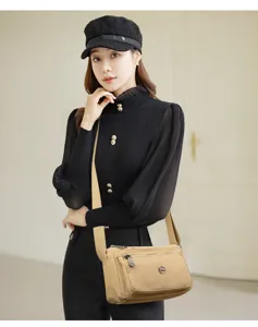 Solid color women canvas crossbody bag versatile commuter shoulder bag with multi pocket design