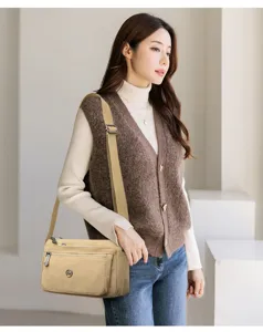 Casual nylon crossbody shoulder bag for women, versatile multi-pocket daily commute handbag.