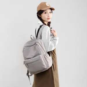 Minimalist lightweight backpack for men and women large capacity solid color waterproof nylon school bag