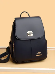 Women Fashion PU Leather Backpack Casual Soft Leather Large Capacity Travel School Bag Solid Color Daypack