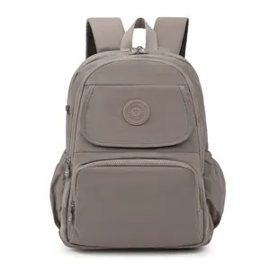 Women casual travel backpack lightweight oxford cloth multi-layer school daypack grey
