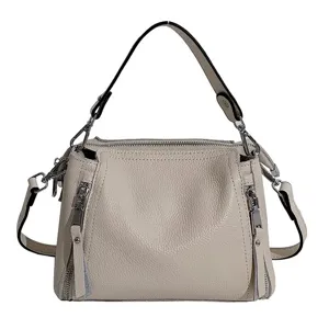 Genuine leather women shoulder bag casual crossbody handbag stylish grey daily purse