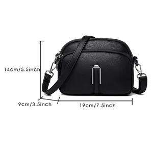 Black leather crossbody shoulder bag for women, stylish phone bag with metal lock.