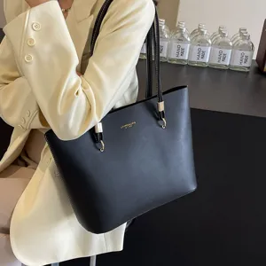 Women's Large Capacity PU Leather Tote Bag Urban Minimalist Casual Shoulder Bag Simple Daily Handbag For Work Commute