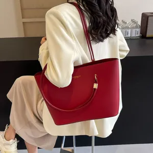 Red tote bag large capacity shoulder bag women minimalist casual commuting handbag