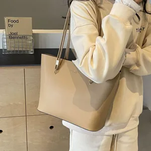 Minimalist large capacity PU leather tote bag for women stylish daily commute casual bag