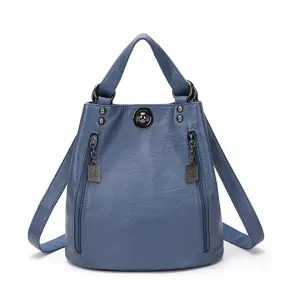 Donna Zaino Pelle Morbida Borse a Spalla Casual Tasche Multiple Secchiello Borsa Blu