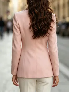 Chaqueta blazer de manga larga para mujer con cuello de leopardo, elegante prenda exterior rosa.