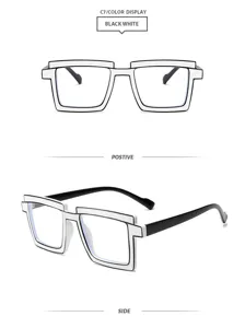 Gafas cuadradas anti luz azul estilo dibujo animado 2D de moda para mujeres chic.