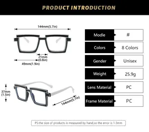 Gafas cuadradas elegantes con filtro de luz azul, montura y lentes de PC. Unisex hoy.