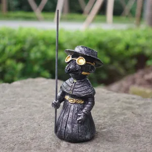 Gothic plague doctor resin incense burner figurine for Halloween spooky decor and creepy display.
