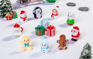 Resin Christmas miniature figurines set, cute cartoon Santa snowman gingerbread DIY desktop decor.