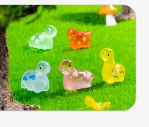 Luminous printed mini resin dinosaur figurines, cute DIY cartoon animal craft accessories for decor.