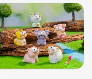 Cute cartoon Chinese zodiac resin animal figurines for miniature desktop car decor display.
