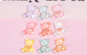 Cute resin bear cabochons, transparent DIY accessories for phone case and fridge magnet.