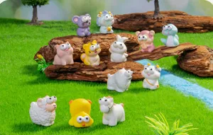 Cute resin 12 Chinese zodiac figurines, DIY cartoon animal miniatures for desktop car decorations