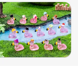 Mini luminous resin flamingo figurines set for micro landscape DIY garden decoration parts