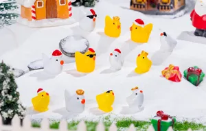 Mini resin chicken figurines detail view showing various cute animal shapes for DIY decor crafts