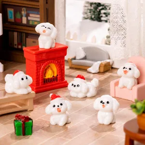 Jolie Figurine Chiot De Noël En Résine Miniature Maison De Poupée Bureau Voiture Décor