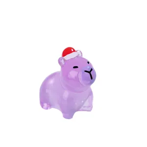 Cute Christmas Hat Capybara Resin Figurine Glow In The Dark Mini Animal Miniature Craft Ornament DIY Home Decor