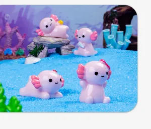 Cute pink axolotl miniature resin figurines set for car dashboard and desktop decoration.