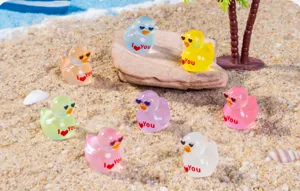 Miniature resin duck figures with heart sunglasses for DIY crafts decor and mini landscape display