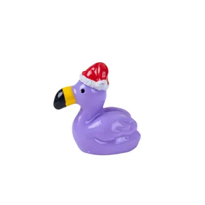 Christmas Flamingo Resin Charms DIY Craft Accessories Cute Miniature Figurine Glossy Jewelry Findings