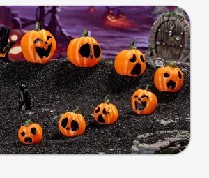 Halloween miniature funny pumpkin ornaments set, creative DIY party micro landscape decor.