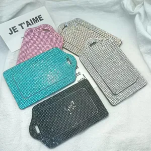Rhinestone PU Leather Luggage Tag Passport Holder Set Bling Travel ID Card Case Card Protector Glitter Baggage Tag
