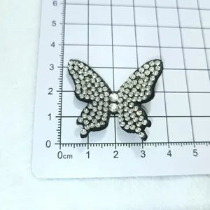Patch papillon strass noir accessoire DIY, applique en cristal pour couture de vêtements et loisirs.