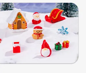 Christmas miniature resin ornaments set, cute Santa snowmen DIY holiday craft micro landscape.