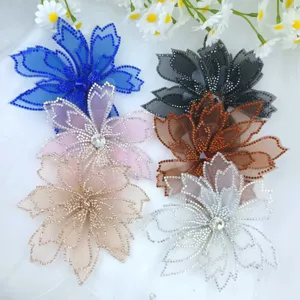 Multi-color mesh rhinestone flower hair accessories, elegant bridal headwear and DIY appliques.