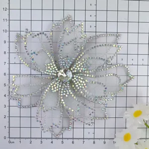 Elegant mesh rhinestone flower hair accessory bridal wedding dress DIY applique piece