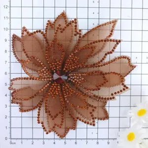Brown mesh rhinestone flower applique hair accessory bridal wedding dress DIY detail view