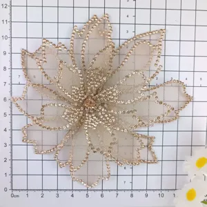 Detailed view of vintage mesh rhinestone flower hair accessory, perfect for bridal wedding dress.