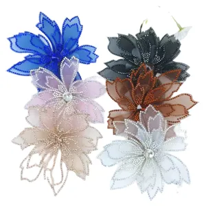 Mesh rhinestone flower bridal hair accessories, multi-color wedding dress headwear.