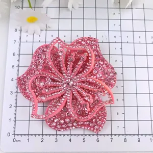 Toppa fiore strass rosa applicazione cristallo fai da te per vestiti decorazione 1pz