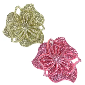 Toppe di fiori in strass lucidi, applicazioni per abbigliamento DIY floreali 3D, 2 pz.