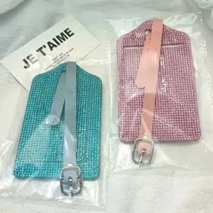 Rhinestone PU leather luggage tag set sparkly passport cover travel ID holder accessory