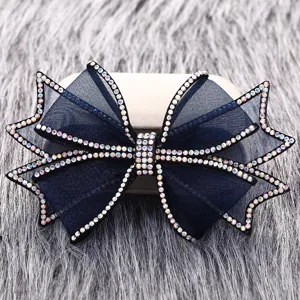 Multilayer Tulle Bow Hair Clip Crystal Rhinestone Hair Barrettes Sweet Elegant Hair Accessories For Women And Girls