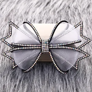 Shimmering rhinestone mesh bow hair clip elegant multi-layer gauze hair accessory for women