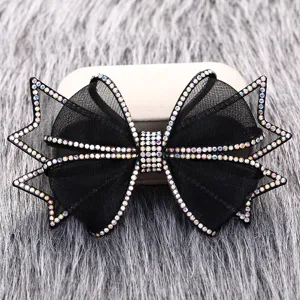 Black mesh rhinestone bow hair clip multi-layer shimmering crystal hairpin headwear accessory