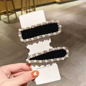 Vintage black rhinestone pearl hair clips sweet style side clip for women daily wear